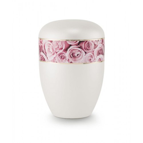 Biodegradable Urn (Pearl with Pink Rose Border)